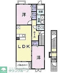 ベル・アンジュII 2階2LDKの間取り