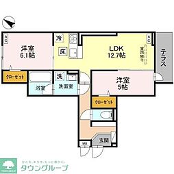 クレール・メゾン 2LDKの間取図画像