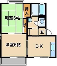 大川ハイツ 2DKの間取図画像