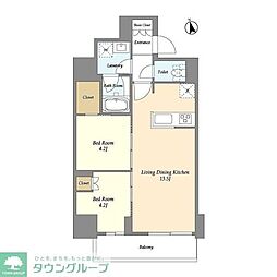 グランカーサ船堀I 13階2LDKの間取り