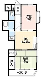 ペアシティマンション1 1階2Kの間取り