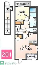 つくばエクスプレス 八潮駅 徒歩30分の賃貸アパート 2階1LDKの間取り