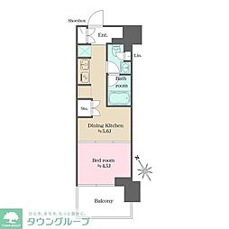 ウエリスアーバン水天宮前 12階1DKの間取り