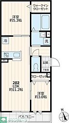 東武亀戸線 小村井駅 徒歩7分の賃貸マンション 3階2LDKの間取り