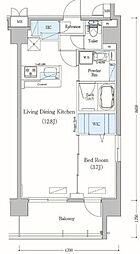 都営大江戸線 森下駅 徒歩7分の賃貸マンション 2階1LDKの間取り