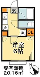 アーカスＫI 2階1Kの間取り