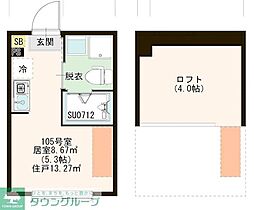 ハーモニーテラス関町北III 1階ワンルームの間取り