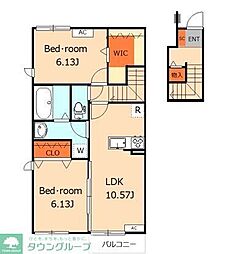 Ｂｌｏｏｍ　Ｏｎｅ，Ｔｗｏ 1階2LDKの間取り