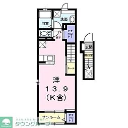 フェリスタ国立 2階ワンルームの間取り