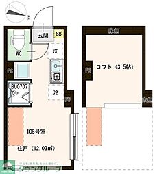 ソラニア上井草 1階ワンルームの間取り