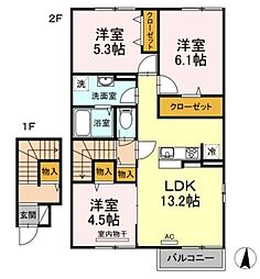 FLATS IV 2階3LDKの間取り