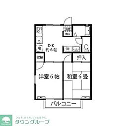 エクセルハイム 2DKの間取図画像