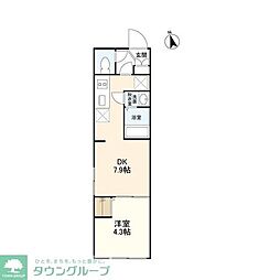 ウェルスクエアイズム中野坂上 1DKの間取図画像