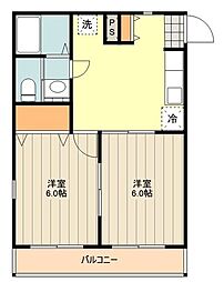 山崎ハウス 2階2DKの間取り