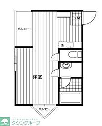 JR八高線 拝島駅 徒歩13分の賃貸マンション 4階ワンルームの間取り