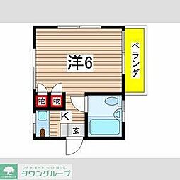 コーポ西国立 1階1Kの間取り