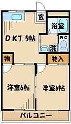 グレースフル 3階2DKの間取り