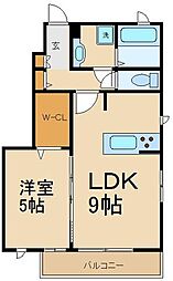 セジュールコトD 1階1LDKの間取り