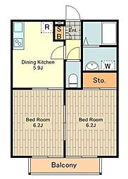 アステリアB 2DKの間取図画像