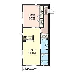 オレンジドア 1LDKの間取図画像