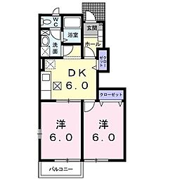 サンビューコート 2DKの間取図画像