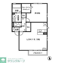 花水木B 1LDKの間取図画像