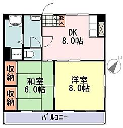 第2角柳マンション 2DKの間取図画像