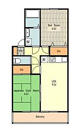 ツインエトワールA棟 2LDKの間取図画像