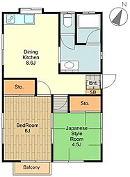 メゾンソレイユ2 2DKの間取図画像