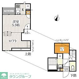 東武伊勢崎線 谷塚駅 徒歩15分の賃貸アパート 2階1Kの間取り