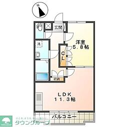 東武伊勢崎線 大袋駅 徒歩30分の賃貸アパート 2階1LDKの間取り