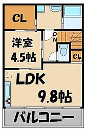 アウラ　ラクース 2階1LDKの間取り