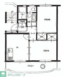 東武伊勢崎線 大袋駅 徒歩9分の賃貸マンション 3階2DKの間取り