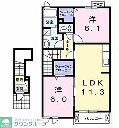 エデンI 2階2LDKの間取り