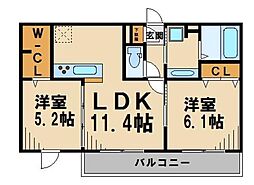 JR武蔵野線 越谷レイクタウン駅 徒歩12分の賃貸アパート 3階2LDKの間取り