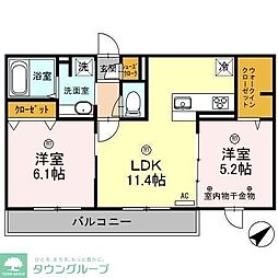 JR武蔵野線 越谷レイクタウン駅 徒歩12分の賃貸アパート 3階2LDKの間取り