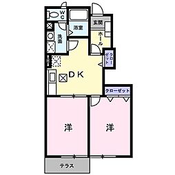 グランドール 1階2DKの間取り