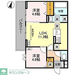 Noble Palais 針ヶ谷 2LDKの間取図画像