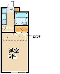 キャッスル4 1階1Kの間取り