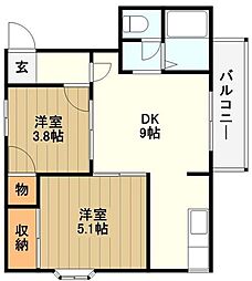 カーサ・ベルデA 2DKの間取図画像