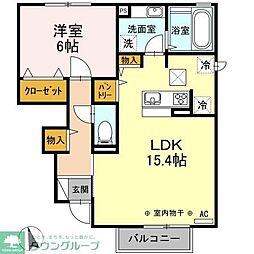 ダイヤモンド ミスト 1階1LDKの間取り