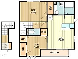 Ｔ．Ｓ．ＣＯＵＲＴII 2階2LDKの間取り