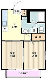 サンミッシェル 1階2DKの間取り