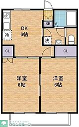 パレスサンライズ 2階2DKの間取り
