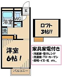レオパレス聖蹟 2階1Kの間取り