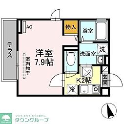 グランメール聖蹟 2階1Kの間取り