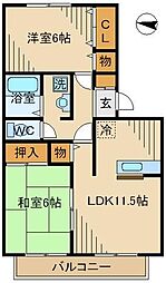 フレマリール桜ヶ丘A 2LDKの間取図画像