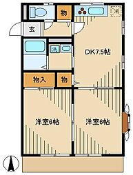 ソシエ高幡 2DKの間取図画像