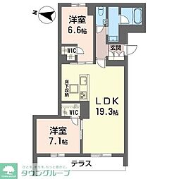 ホクレア分倍河原 2LDKの間取図画像