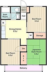 プリミエールくぬぎだA 3DKの間取図画像